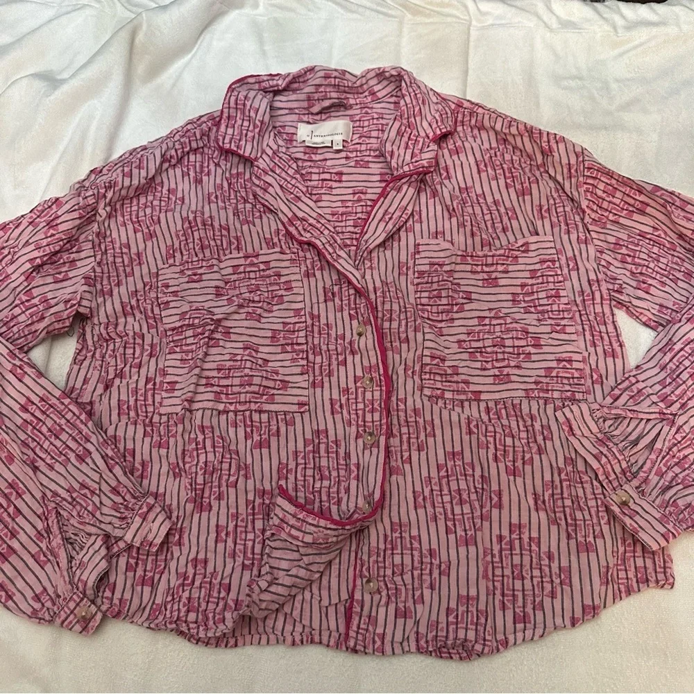 Anthropologie Ella Scalloped Blouse Pajama Top and Pants Set Size Small 51732